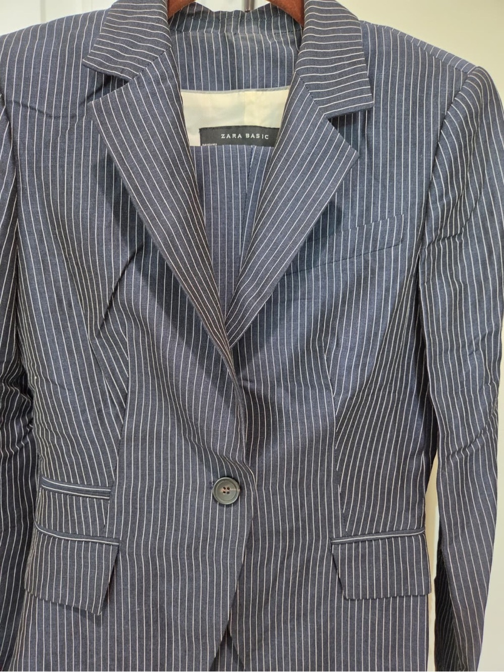 Zara Navy Blue Pinstripe Blazer